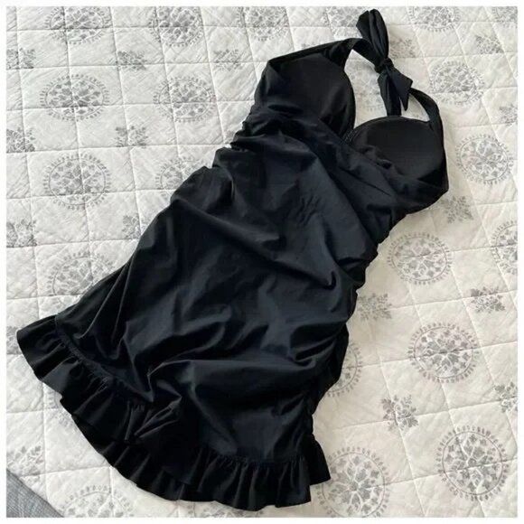 Assets by Spanx Black One Piece Swimsuit Dress Skirted Size Small - Picture 3 of 6
